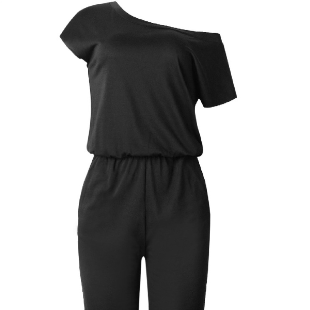 Black Short Sleeve Jogger Jumpsuit Size M - Picture 2 of 3